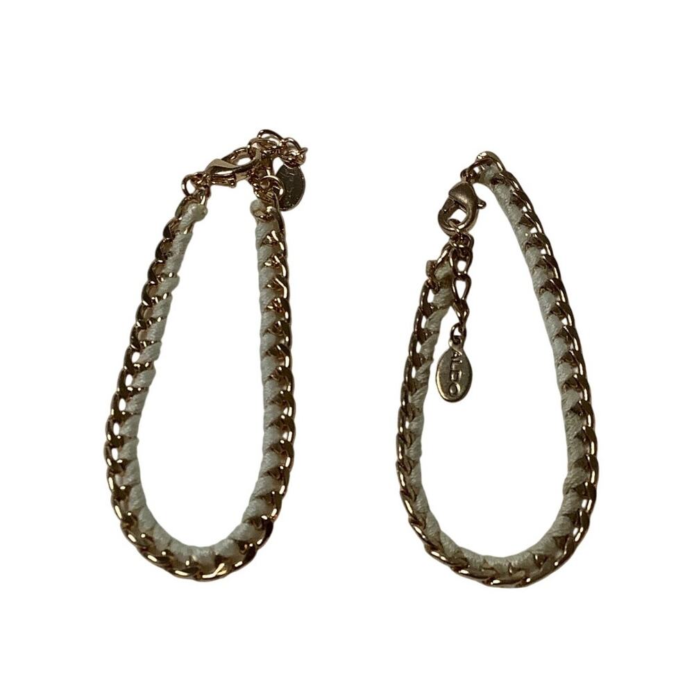 ALDO Lot of 2 Gold Tone White Ribbon Wrapped Curb Chain Charm Bracelet F18-12